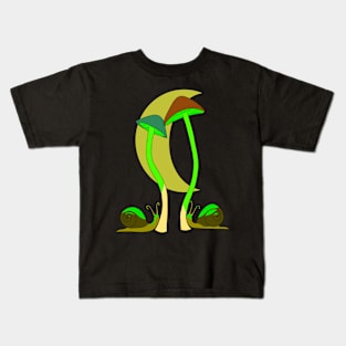 Glowing mushrooms with snails and moon Kids T-Shirt